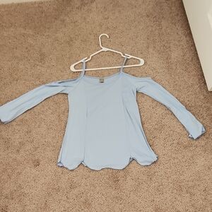Light Blue Cold-shoulder Bell Sleeve Top
